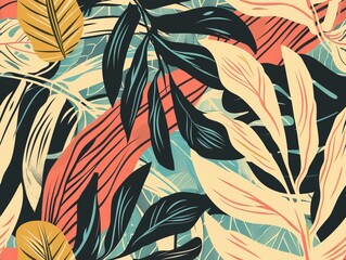 Tropical Foliage: A Retro-Inspired Botanical Seamless repeatable Pattern