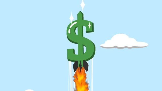 Business growth, investment growth or profits, dollars skyrocket to increase profits. Animation of dollars skyrocketing high to increase business profits.