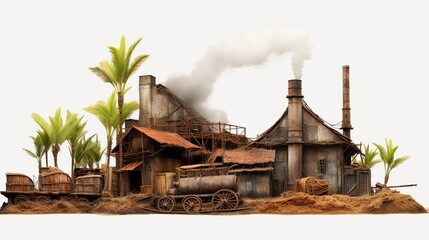 illustration of Sugar cane factory white background, Generative ai