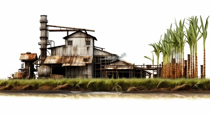 Fototapeta na wymiar illustration of Sugar cane factory white background, Generative ai