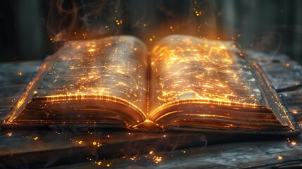 a magic book glowing from inside