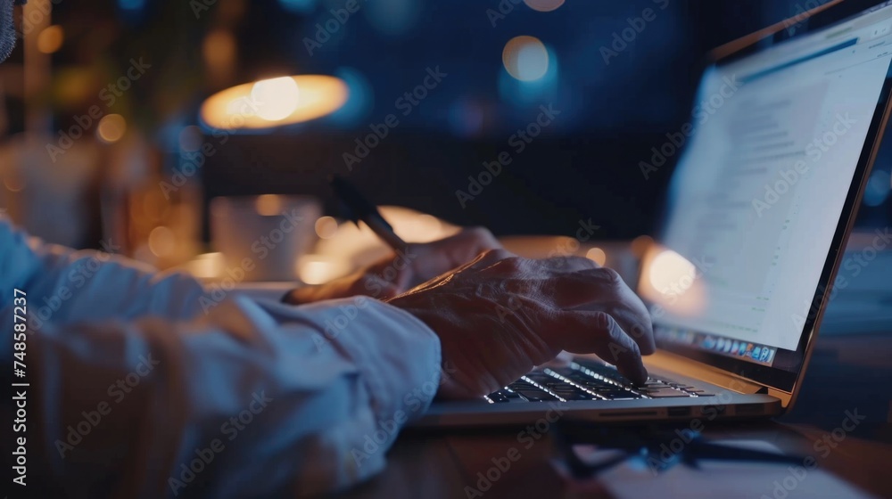 Leinwandbilder a person typing on a laptop computer at a table. ideal for technology and remote work concepts