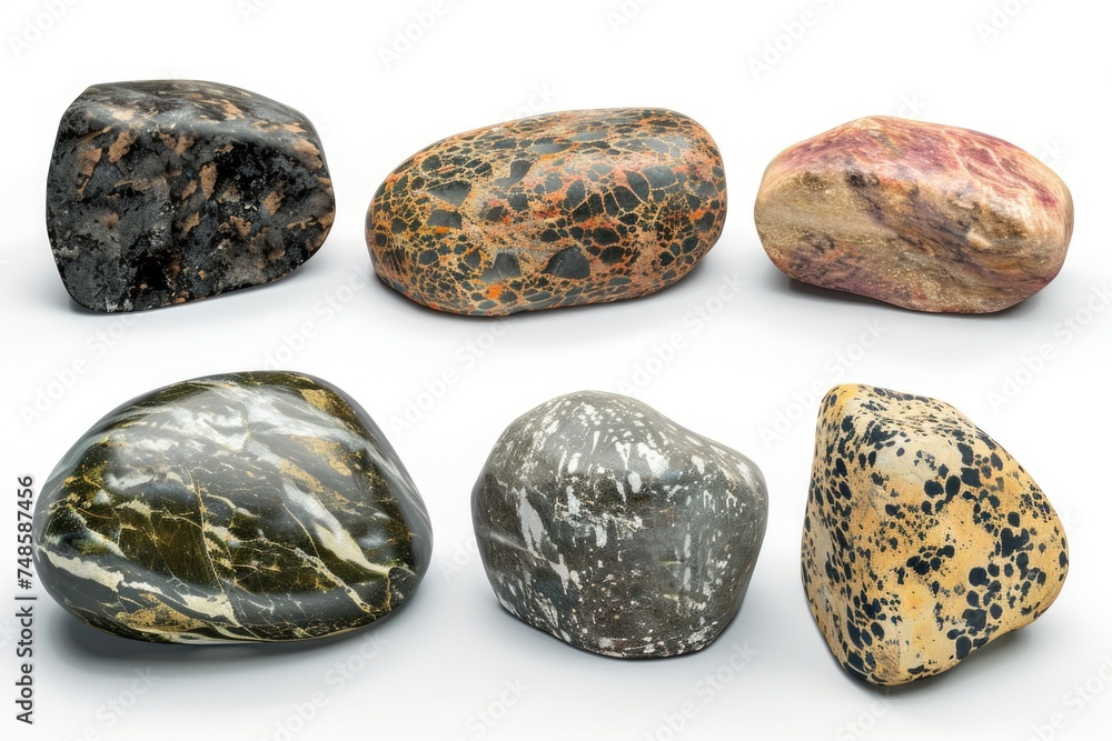 Poster Group of rocks on a white surface, versatile for various design projects