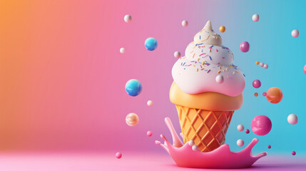 colorful ice cream on a background with marbles