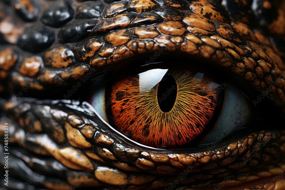 Poster captivating reptilian eye macro. forest tree. generate ai