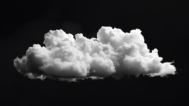 A large, white cloud isolated on a black background. The cloud is soft and fluffy, with a hint of a silver lining.