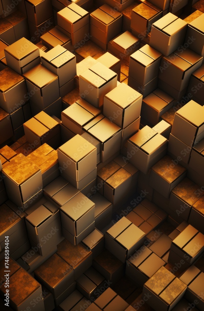 Poster 3d rendering of a large number of boxes. generative ai.