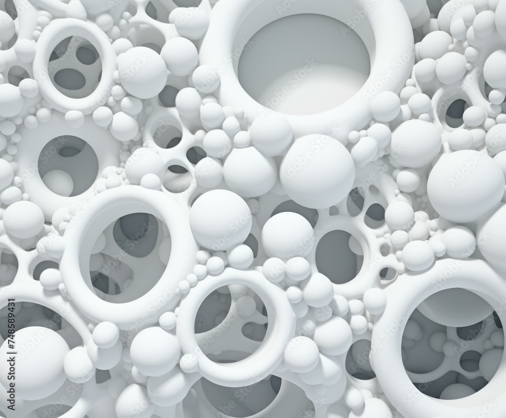 Poster 3d rendering of white spheres on a white background. generative ai.