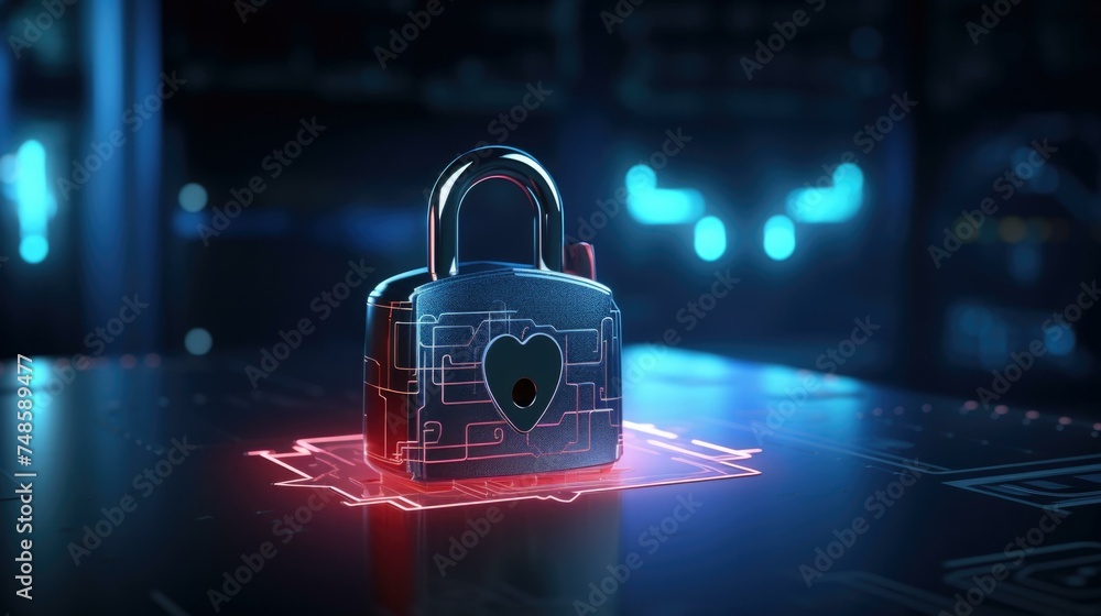 Poster a padlock with a heart on it. generative ai.