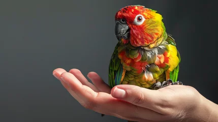Foto op Canvas Beautiful wavy parrot in his hand. © Rover
