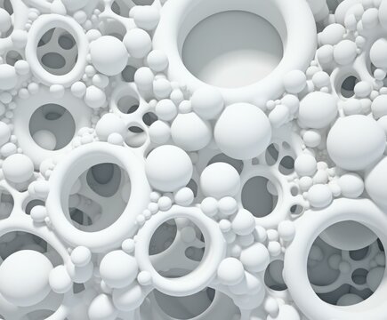 3d rendering of white spheres on a white background. Generative AI.