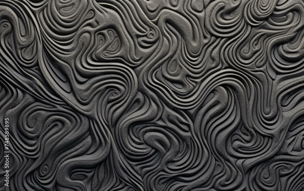 Poster A black wall with a wavy pattern. Generative AI.