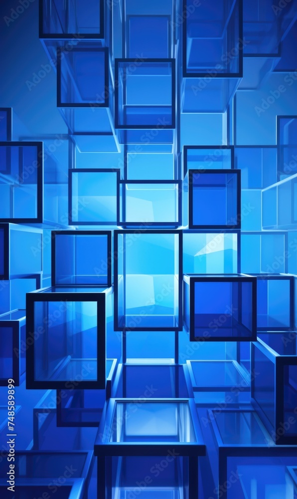 Aufkleber blue abstract background with cubes. generative ai.
