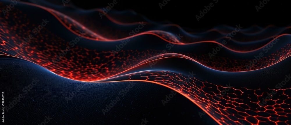 Aufkleber abstract background with waves and red light. generative ai.