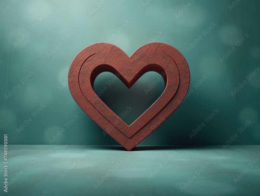 Poster 3d rendering of a heart shape on a green background. generative ai.