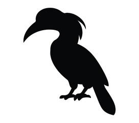 Vector, isolated silhouette of African Gray Hornbill.