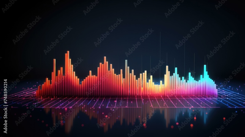 Poster a colorful sound wave with a dark background. generative ai.