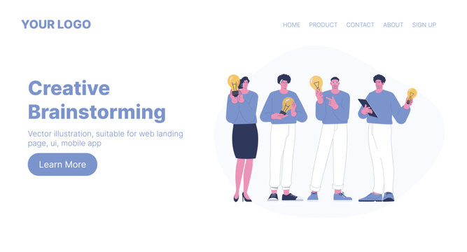 Creative Brainstorming. Web Landing Page Design. Flat Cartoon Vector Illustration. Vector illustration, suitable for web landing page, ui, mobile app.