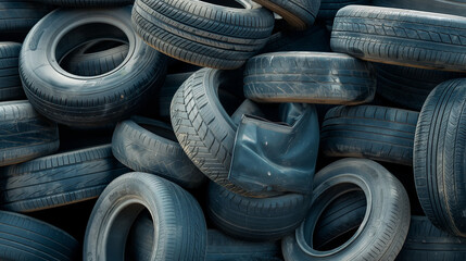 Pile of discarded rubber tires awaiting proper disposal