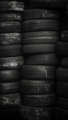 Fototapeta na wymiar Pile of discarded rubber tires awaiting proper disposal