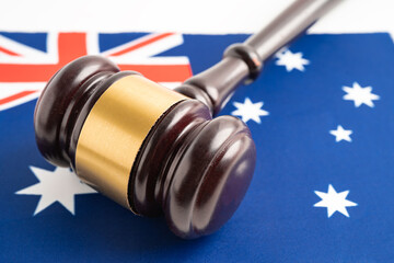 Australia flag with judge hammer, Law and justice court.