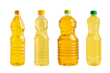 Vegetable oil in different bottle for cooking isolated on white background.