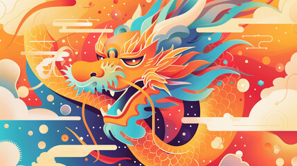Chinese New Year, year of the Dragon. Chinese zodiac dragon in geometric flat modern style.