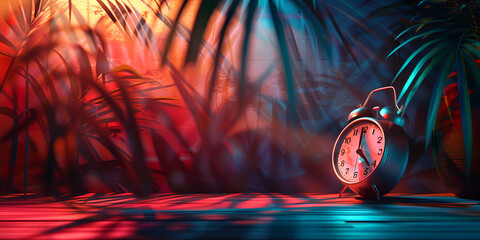 red clock on the background of the wall, Red Clock Against Wall Background.  - obrazy, fototapety, plakaty