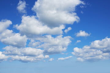Blue sky, cloud and nature with weather or outdoor climate of natural scenery in the air. Landscape...