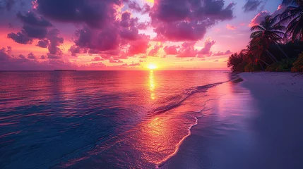 Fotobehang Amazing view of the sunset on the sea coast © Ruslan