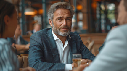Male businessman at a business meeting in a restaurant