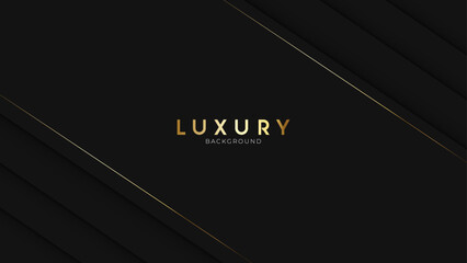 Realistic Luxury Background with Golden Lines on Dark. Abstract Background with Black Backdrop in 3d Style. Premium and Elegant Background Design Vector Illustration.