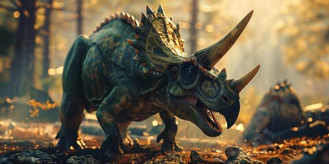 Fototapeta premium dinosaur , Triceratops against on the nature .