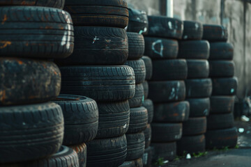 Obraz premium Pile of discarded rubber tires awaiting proper disposal