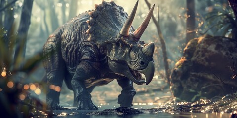 dinosaur , Triceratops against on the nature .