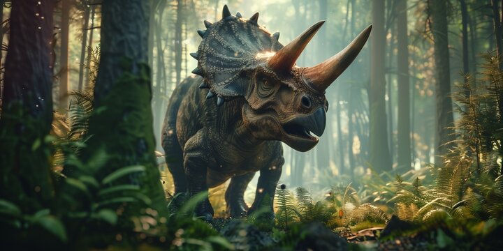 dinosaur , Triceratops against on the nature .
