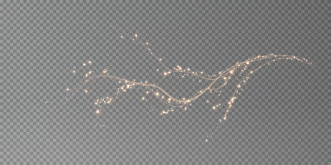 Fotobehang Holiday decor element in the form of a glowing sakura branch. Abstract glowing dust. Christmas background made of luminous dust. Vector png. Floating cloud of holiday bright little dust. © Виктория Проскурина