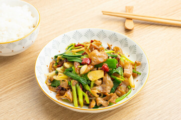 Rice with fried sausage