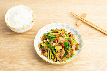 Rice with fried sausage