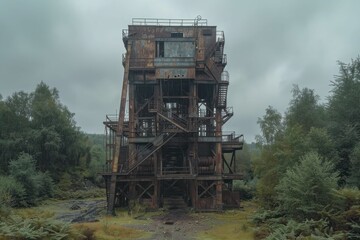 Fototapeta na wymiar Coal mines' towering lift shafts and winding gear stand as an open-air museum showcasing industrial age energy sources.