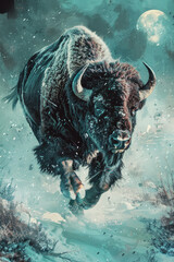 Majestic Bison in Winters Embrace - 748596491