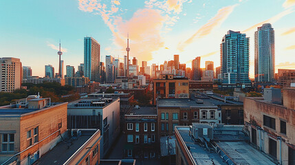 City Rooftop Perspective: A photo taken with a smartphone from a rooftop, offering a unique perspective of the city skyline and highlighting the connection between technology and u