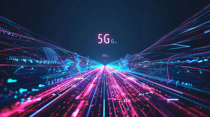 5G or G dot line mobile technology. Wireless data n