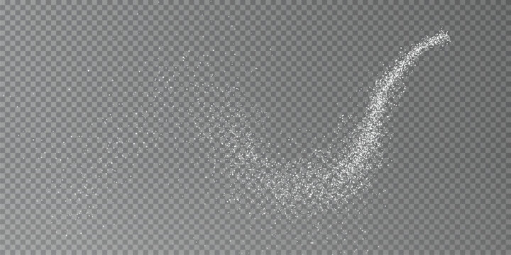 Design element for kitchen, bakery, advertising, video. Powdered sugar png explosion or splash, falling flour, salt powder falling gently. Top view 3d effect	