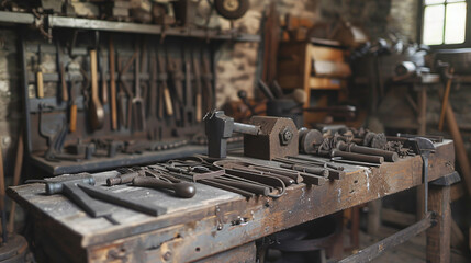 Fototapeta na wymiar Blacksmith workshop tools.