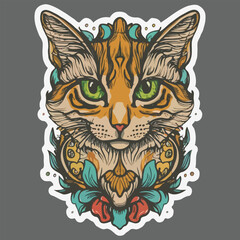 cat vintage style stickers  t-shirt design