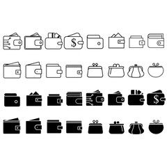 Wallet icon vector set. Purse with money illustration sign collection. Coins symbol. online payment logo.