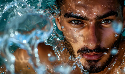 Fototapeta na wymiar handsome shirtless man in water photo