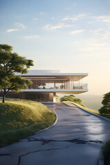 Aesthetically Pleasing Visual Representation of a Modern and Minimalist Building Enveloped by Verdant Landscape