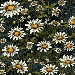 Beautiful daisies overhead on lush green leafy background with fresh spring vibe